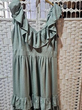 Calvin Klein Sage Green Ruffle Midi Dress